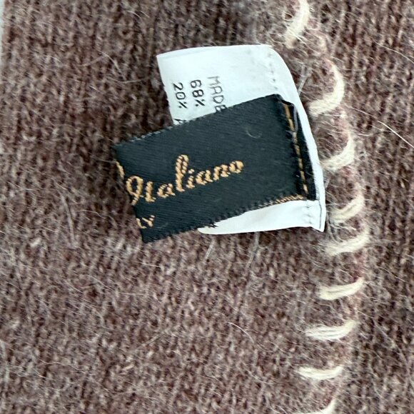 Gruppo Italiano Brown Wool Angora Rabbit Hair Blend Whipstitch Scarf Unisex - Picture 4 of 6